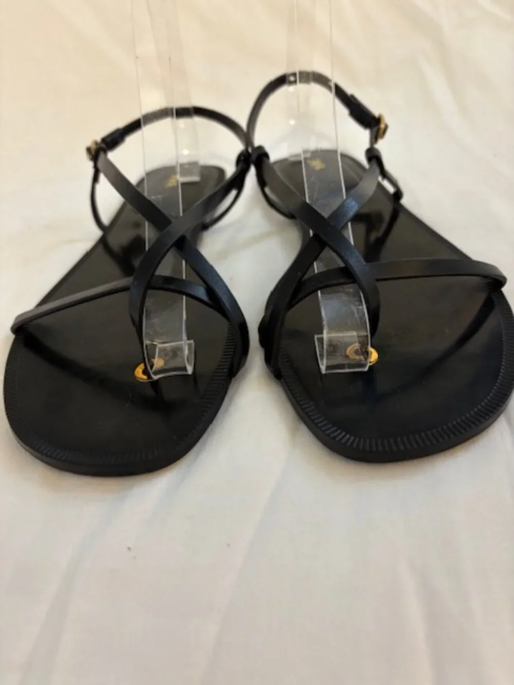 Zara Black Flat Strappy Leather Sandals Women's Size 40 (U.S. 9) - Picture 2 of 7